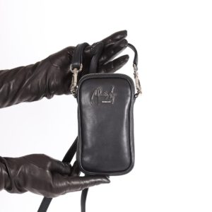Mini-Tasche - Handy Umhängetasche schwarz Leder