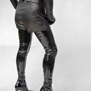 Overknee Lackstiefel mit Plateau von Miceli - Made in Italy, Stretchlack, schwarz, 15 cm hoch, Plateau 5 cm.