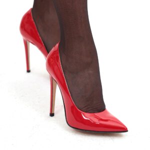 Miceli-Made in Italy, klassischer italienischer Pumps mit kurzer Spitze, Lackleder rot, 12 cm High Heels Absatz.