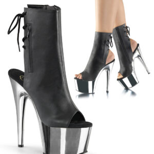 ADORE-1018 Offene Open-Toe Stiefelette schwarz PU mit verchromtem Plateau