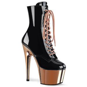 ADORE-1020 Stiefelette schwarz Lack mit rose gold Chrom-Plateau