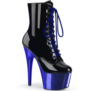 ADORE-1020 Stiefelette schwarz Lack mit blauem Chrom-Plateau