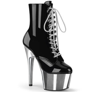 ADORE-1020 Stiefelette schwarz Lack mit silber Chrom-Plateau