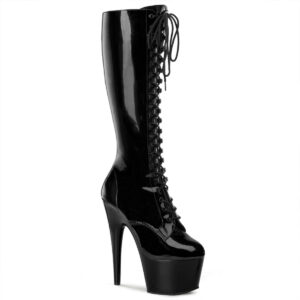 ADORE-2023 Kniestiefel mit Plateau und Schnürung schwarz Lack