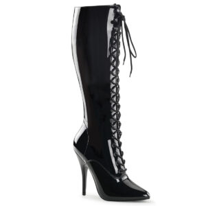 SEDUCE-2020 Schwarzer Lack Schnürstiefel
