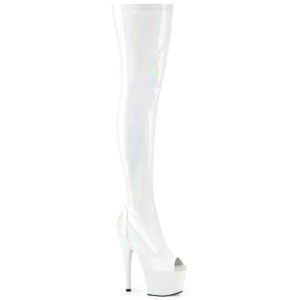 ADORE-3011HWR Peep Toe Overknee Plateau Stiefel Hologramm Stretchlack weiss