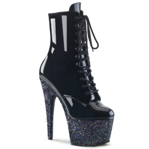 ADORE-1020LG Stiefelette schwarz Lack mit Multi Glitter Plateau