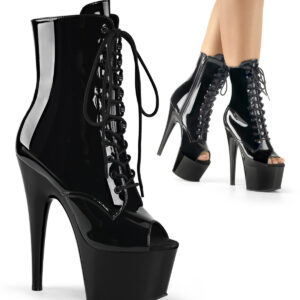 ADORE-1021 Peep Toe Plateau Stiefelette schwarz Lack