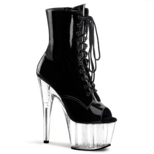 ADORE-1021 Peep Toe Lack Stiefelette schwarz mit klarem Plateau