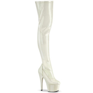 ADORE-3000 Overknee Stiefel mit Plateau off-white Stretchlack