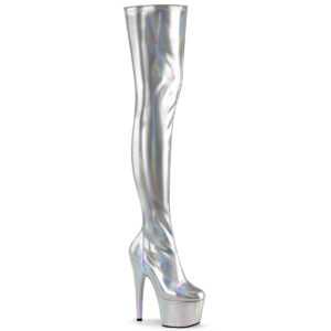 ADORE-3000HWR Overknee Plateau Stiefel Hologramm Stretch-PU silber