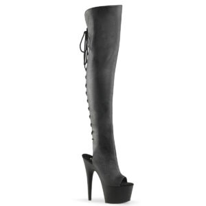 ADORE-3019 Plateau Overknee Stiefel mit Schnürung hinten schwarz Kunstleder