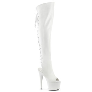 ADORE-3019 Plateau Overknee Stiefel mit Schnürung hinten weiss Kunstleder