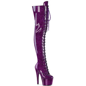 ADORE-3020GP Overknee Plateau Stiefel mit Schnürung Lack lila Glitter