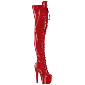 ADORE-3020GP Overknee Plateau Stiefel mit Schnürung Lack rot Glitter
