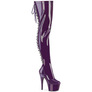 ADORE-3063 Overknee Plateau Stiefel mit Schnürung hinten lila Stretchlack