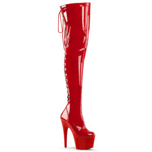 ADORE-3063 Overknee Plateau Stiefel mit Schnürung hinten rot Stretchlack