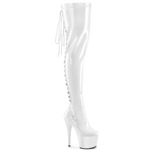 ADORE-3063 Overknee Plateau Stiefel mit Schnürung hinten weiss Stretchlack