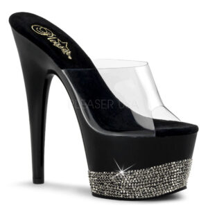 ADORE-701-3 Plateau Pantolette klar-schwarz mit Strass