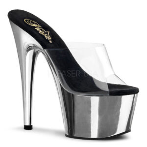 ADORE-701 Durchsichtige Pantolette mit silber Chrom Plateau