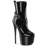 JUBILANT-1011 High Heels Plateau Stiefelette schwarz Lack mit abnehmbarem Riemchen und Reißverschluss von Pleaser USA. 17,5 cm Absatz, 7,5 cm Plateau.