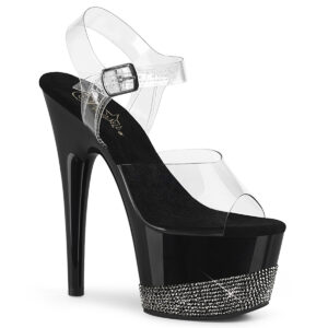 ADORE-708-3 High Heel Plateau Sandalette klar-schwarz mit Strass