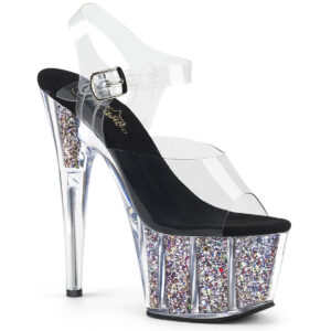 ADORE-708CG High Heel Plateau Sandalette silber Glitter