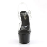 Durchsichtige High Heel Sandalette mit schwarzem Plateau, einem eleganten Riemchen und einer schwarzen Innensohle.