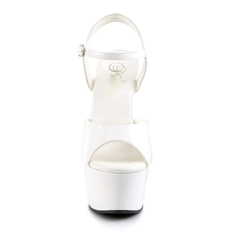 High Heel Plattformsandalette in weiss Lack mit einem eleganten Riemchen.