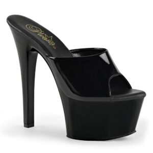 High Heel Plateau Pantolette in schwarz Lack mit weichgepolsterter Innensohle ASPIRE-601.