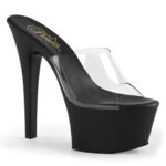 Durchsichtige High Heel Plateau Pantolette mit schwarzem Plateau und weichgepolsterter Innensohle ASPIRE-601.