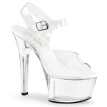 Komplett durchsichtige High Heel Sandalette mit Plateau, einem eleganten Riemchen und einer hellen Innensohle.