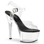 Komplett durchsichtige High Heel Sandalette mit Plateau, einem eleganten Riemchen und einer schwarzen Innensohle.