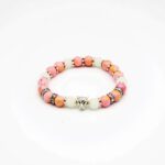 Damen Perlen Armband mit runden Jade Natursteinperlen in lachs-gold und weissen Sparkling Perlen, sowie Strass Rondellen in silber-Kristall. 