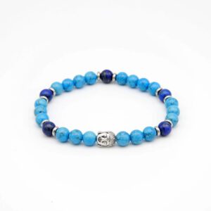 Herren Perlen Armband mit runden Jade Natursteinperlen in blau und lapis lazuli, sowie mehreren Hematite Discs.