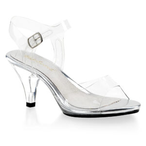 Klassische durchsichtige Riemchen Sandalette mit 7,5 cm Absatz und heller Lederinnensohle.