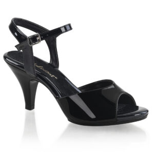 Klassische Riemchen Sandalette in schwarz Lack mit 7,5 cm Absatz und schwarzer Lederinnensohle.