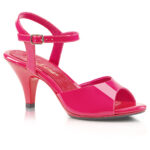 Klassische Riemchen Sandalette in hot pink Lack mit 7,5 cm Absatz und Lederinnensohle.