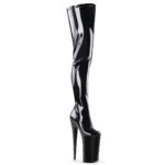 Extrem High Heels Crotch Overknee Stiefel in schwarz Lack mit 25 cm Absatz und 16 cm Plateau.