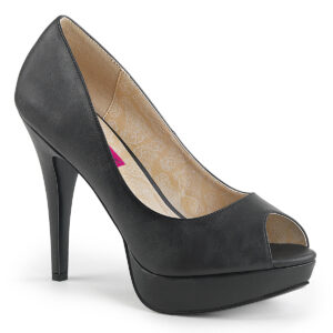 Peep Toe High Heel Pumps in schwarz Kunstleder mit 3 cm hohem, verdecktem Plateau und 13,5 cm Absatz von Pleaser USA.