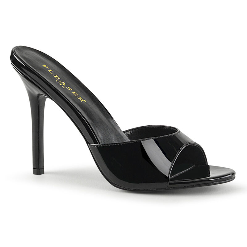 High Heel Pantolette in schwarz Lack von Pleaser mit 10 cm hohem Absatz.