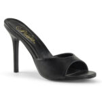High Heel Pantolette in schwarz Kunstleder von Pleaser mit 10 cm hohem Absatz.