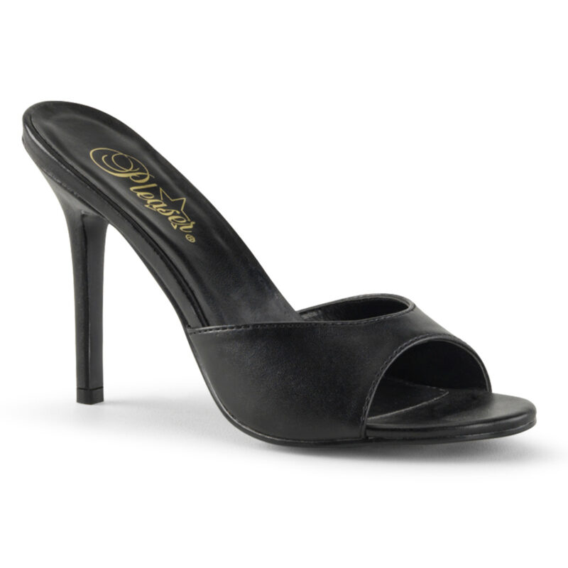 High Heel Pantolette in schwarz Kunstleder von Pleaser mit 10 cm hohem Absatz.