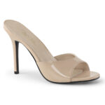 High Heel Pantolette in nude Lack von Pleaser mit 10 cm hohem Absatz.