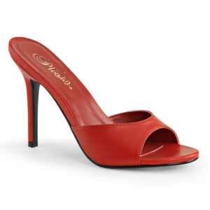 High Heel Pantolette in rot Kunstleder von Pleaser mit 10 cm hohem Absatz.