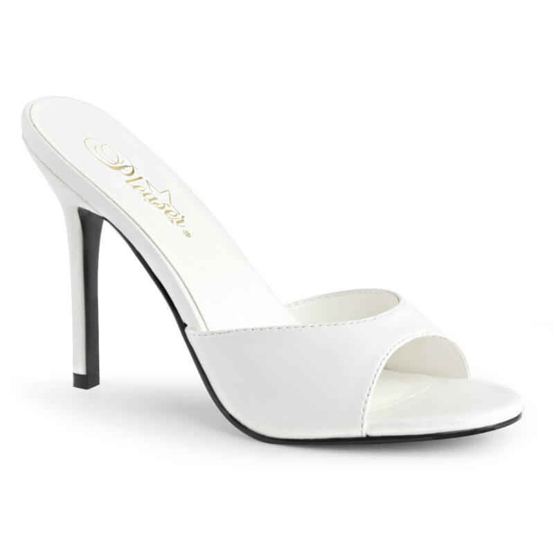 High Heel Pantolette in weiß Kunstleder von Pleaser mit 10 cm hohem Absatz.