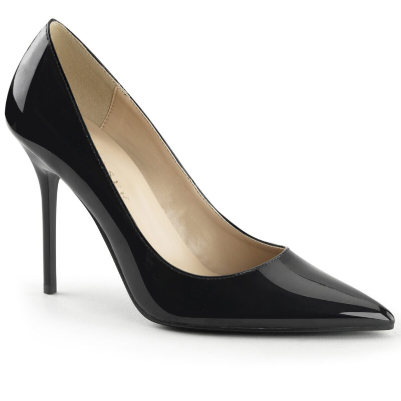 Klassische Pumps in schwarz Lack mit 10 cm High Heel Stilettoabsatz.
