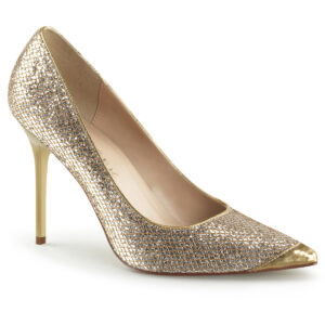 Klassische Pumps in gold Glitter mit 10 cm High Heel Stilettoabsatz.