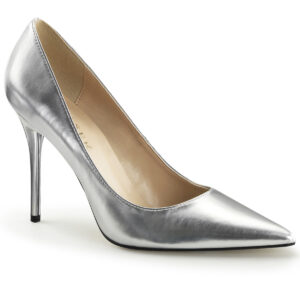 Klassische Pumps in silber Kunstleder mit 10 cm High Heel Stilettoabsatz.