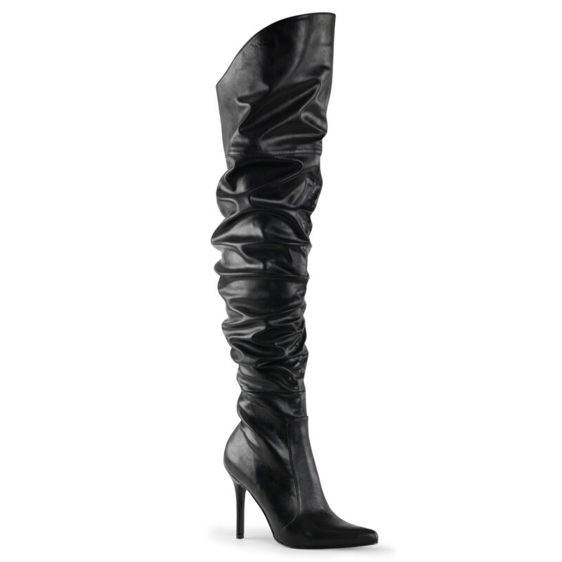 Overknee Stiefel mit drapiertem Schaft in schwarz PU mit 10 cm High Heel Stilettoabsatz.
